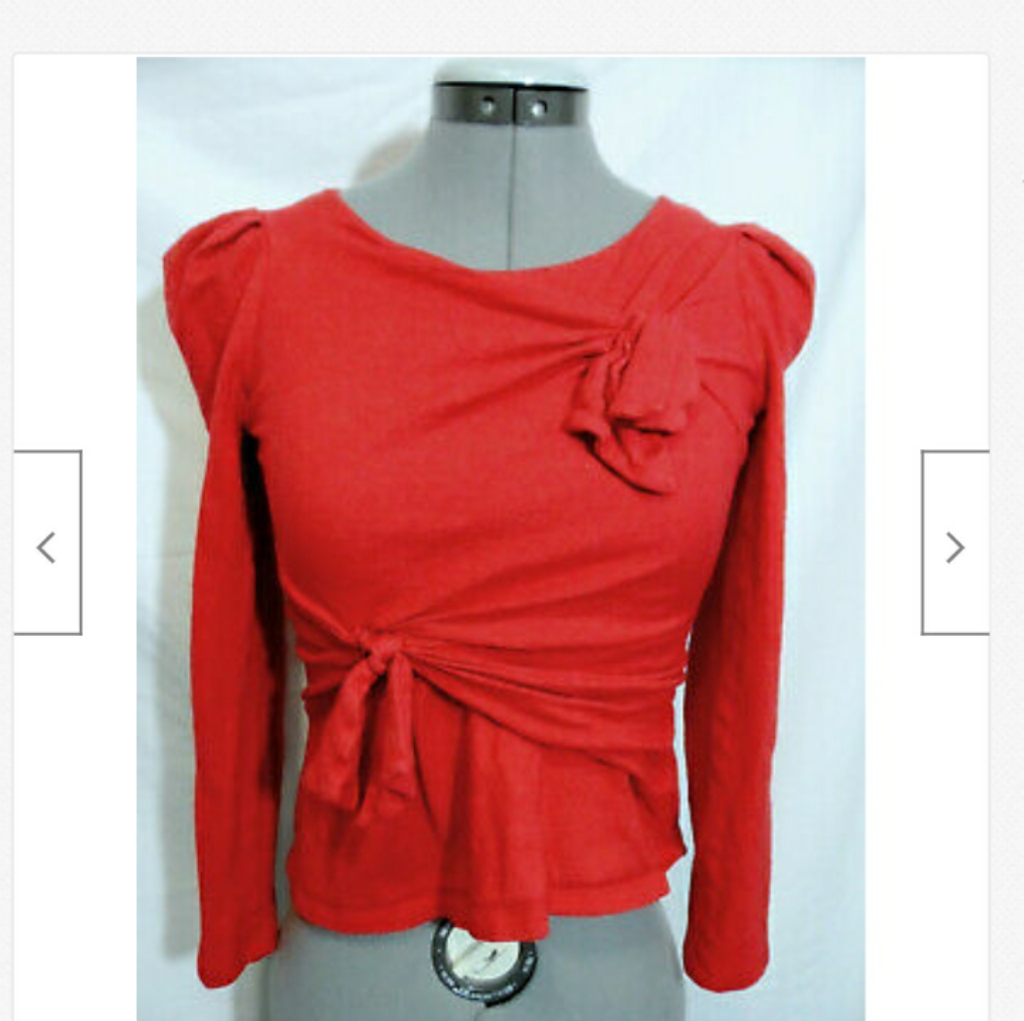 $400 Retail Paule Ka High End Knit Crop Top M Red Tie Details Ls French Designer